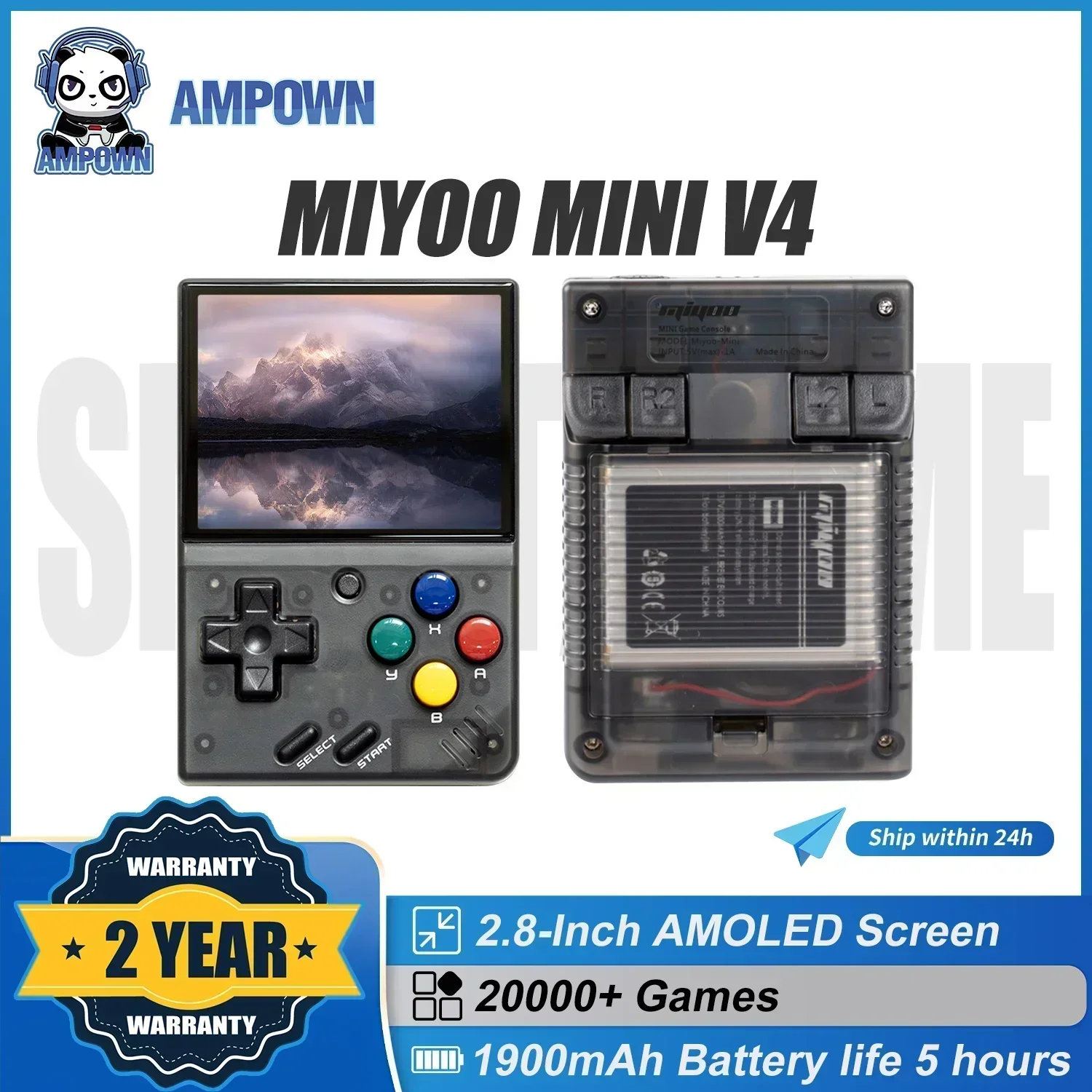 AMPOWN Miyoo Mini V4 Consoles 2.8'' IPS OCA 1900mAh Handheld Game Players Linux System Portable Video Game Retro Game Console